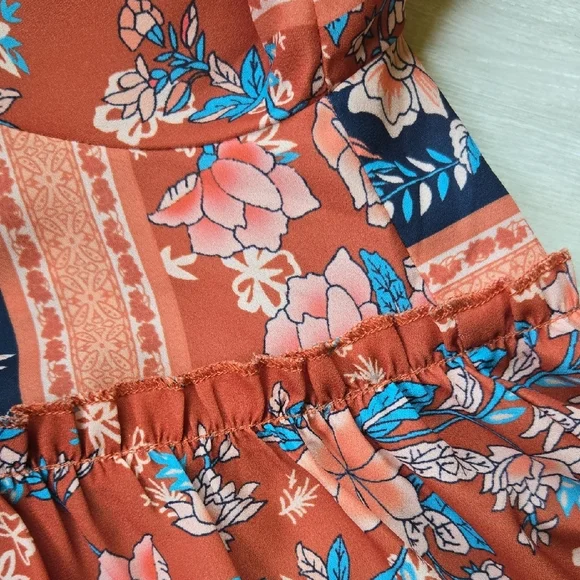 Cezele Womens Boho Floral Vneck Midi Dress Country Western Festival Tunic Small - Picture 10 of 16